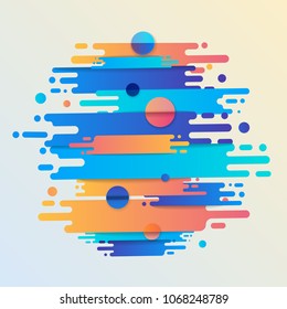 Various colored rounded shapes lines in diagonal rhythm. Vector illustration of dynamic composition. Motion graphic geometric element.