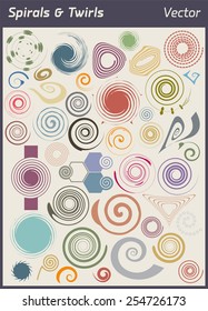 Various colored spirals and twirls in vectorial format