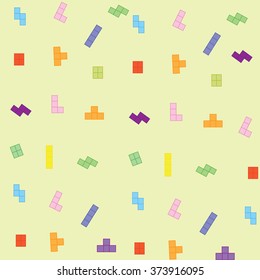 various colored square-shaped patterns on yellow background