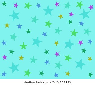 Various colored stars on a mint green background.