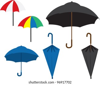 Various colored umbrellas.  opened and closed.