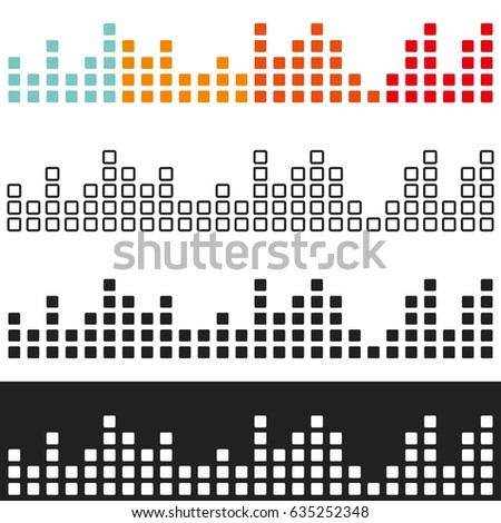 Various colored volume graphic equalizer. Set of sound spectrum analyzer. Vector illustration.