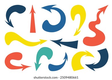 Various colorful abstract arrows isolated on a transparent background. Concept of navigation and direction. Back to school. Vector illustration