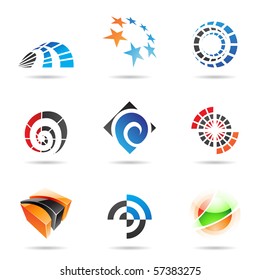 Various colorful abstract icons isolated on a white background