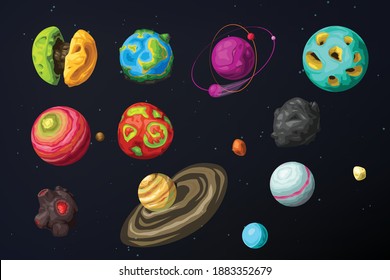 various colorful alien planets set in space