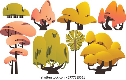 Varios Vectores coloridos de árboles grandes para la ilustración paisajística