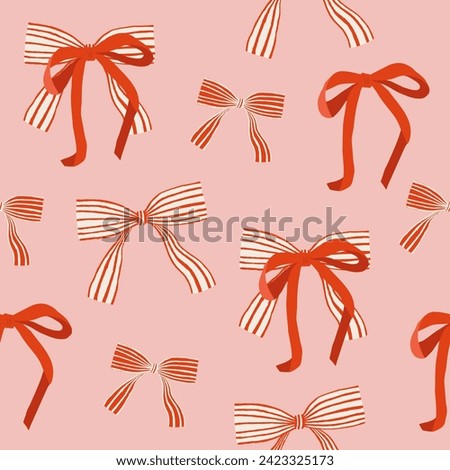 Various colorful Bow knots, gift bows. Hand drawn trendy Vector illustration. Wedding celebration, holiday, party birthday decoration, gift, present concept. Seamless Pattern, abstract background