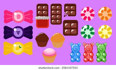 various colorful candy and sweets illustration