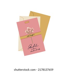 Various colorful envelopes, romantic message with flowers. Postal service and correspondence. Hand drawn vector illustration isolated on white background. Modern flat cartoon style.
