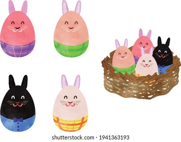 Various colorful rabbit style easter eggs in a nest