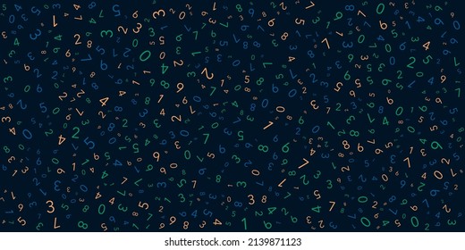 Various Colorful Randomly Placed, Sized and Oriented Numbers Patterned Texture, Background, Design Element in Editable Vector Format