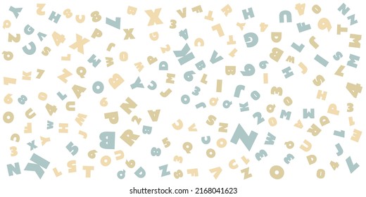 Various Colorful Randomly Placed, Sized and Oriented Art Deco Style Bold Letters and Numbers Pattern - Texture on Wide Scale Background, Design Element for Web or Book Covers in Editable Vector Format