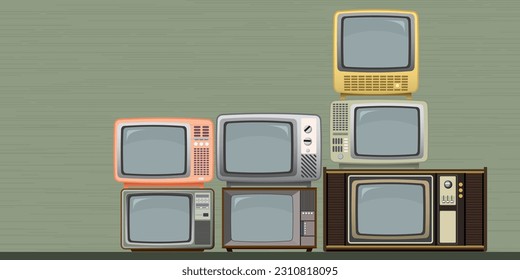 Verschiedene bunte Retro- und Vintage-Fernseher, einzelne Vektorgrafik.