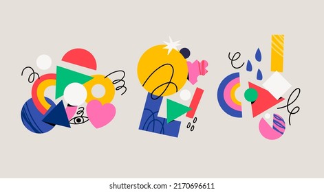Various colorful shapes and doodle objects, geometric figures. Abstract contemporary modern trendy illustration. Hand drawn Vector set. Poster, logo, print templates - Shutterstock ID 2170696611