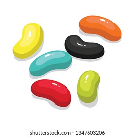 Various Colors Jelly Bean on White Background Vector Illustration