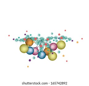 Various Colors of Lovely Christmas Balls or Christmas Ornaments Decorated on Christmas Tree Branches, One of The Most Often Seen Symbols of Christmas.  