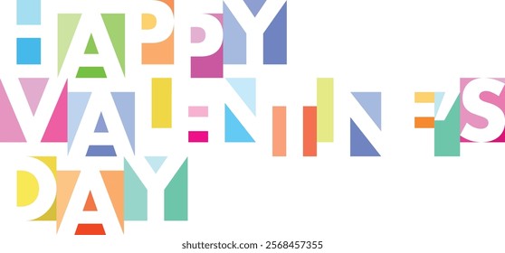 various colors square shape with word valentines day white color, isolated on white background.