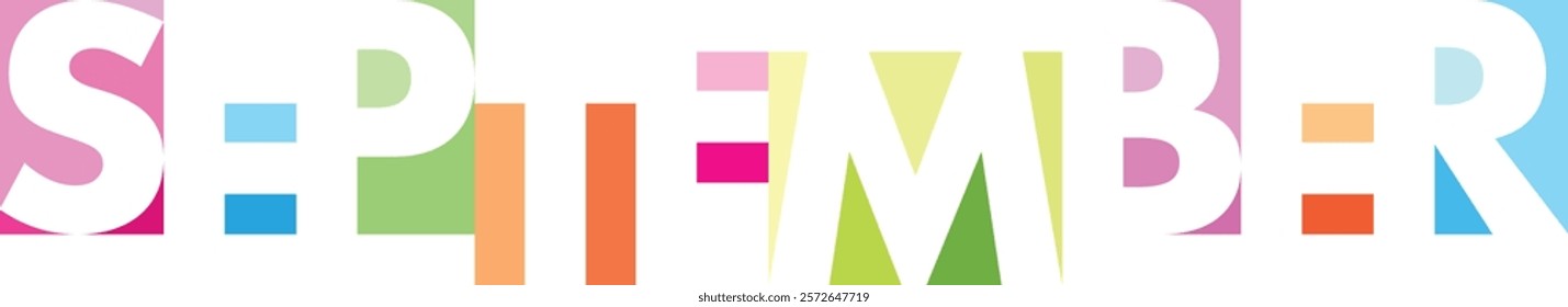 various colors square shape with word SEPTEMBER white color, isolated on white background.