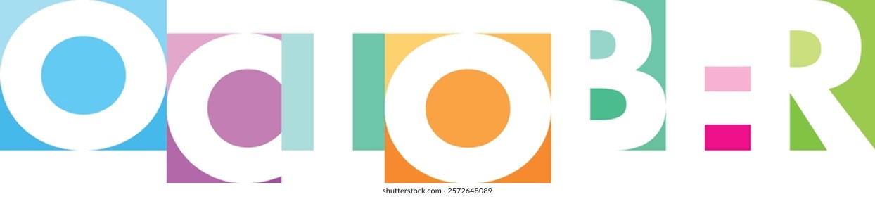 various colors square shape with word OCTOBER white color, isolated on white background.