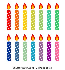 varios elementos vectores de velas de cumpleaños de color con estilo de dibujos animados, editables para muchos fines de diseño o para celebrar cumpleaños o fiesta