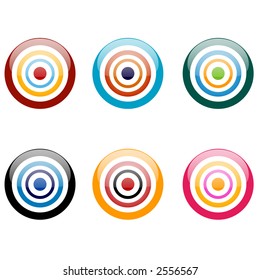 Various coloured buttons/discs with aqua/glass effect - vector illustration