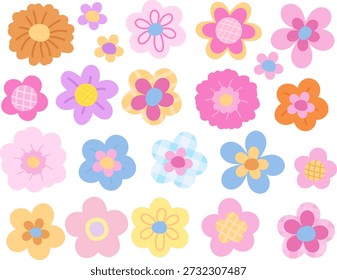 Various colourful flower designs for spring and summer, fabric print, floral pattern, textile, nature, garden, plants, tree, icon, decorations, tattoo, cute patch, shirt print, pin, brooch, stickers
