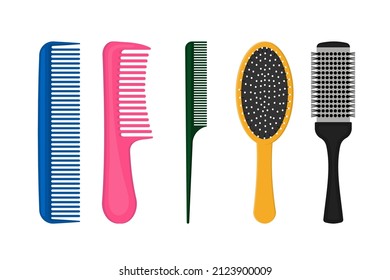 Various combs set of hairdresser. Hair care, combing, styling.