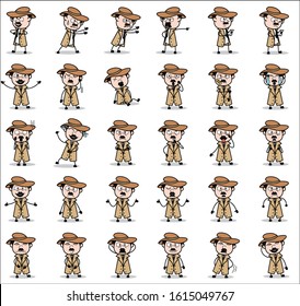 Various Comic Detective Agent Character Poses - Set of Concepts Vector illustrations