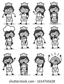 Various Comic Female Waitress Poses - Set of Concepts Vector illustrations