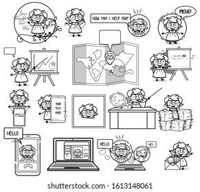 Various Comic Intelligent Girl Art - Set of Concepts Vector illustrations