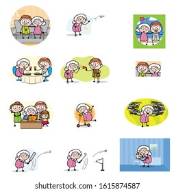 Various Comic Old Granny - Set of Concepts Vector illustrations