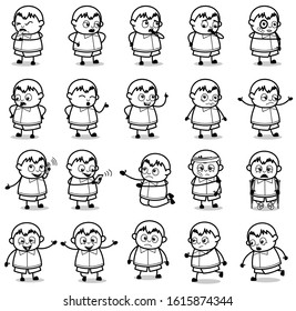 Various Comic Poses of Fat Boy Character - Set of Concepts Vector illustrations