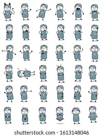 Various Comic Priest Monk Poses - Collection of Vintage Concepts Vector illustrations
