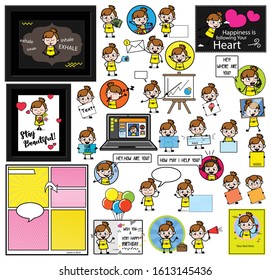 Various Comic Teen Girl Concepts Vector illustrations