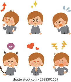 Various comical facial expressions girl illustration set material