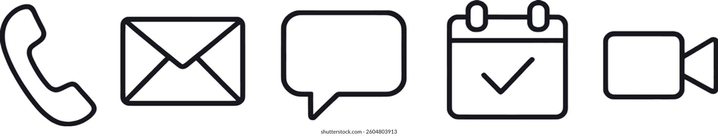 Various communication icons including a telephone, envelope, chat bubble, calendar, and video camera, illustrating tools for social interaction and scheduling activities.