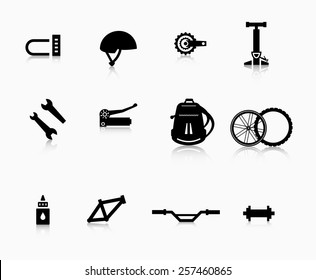 Various components and accessories for the bike. A set of accessories for the modern bicycle.