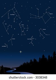 various constellations in a starry night sky