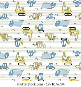 Various construction equipment trucks buckets pattern 