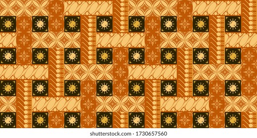 Various contemporary Indonesian batik design, combination between Javanese motives and corona virus symbol.