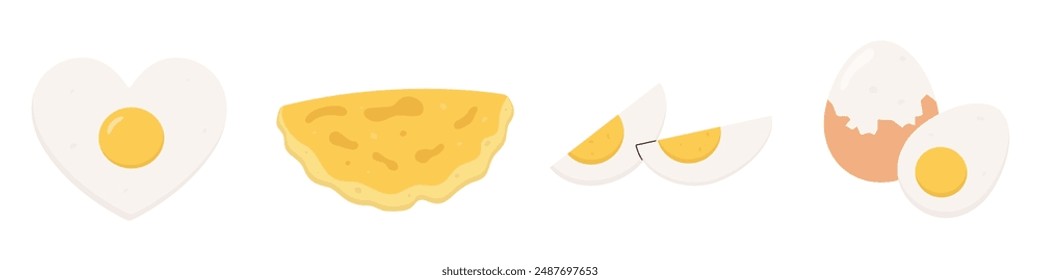 various cooked eggs illustration, fried, omelette, halved, chicken eggs, whole, uncooked, boiled, cooking ingredient, organic product, food, breakfast