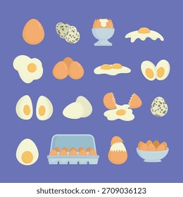Illustration-Kollektion von verschiedenen gekochten und ungekochten Eiern