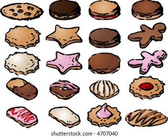 Various cookie icons hand drawn look.  You can mix and match your own designs by changing colors and elements.  Vector isometric illustration