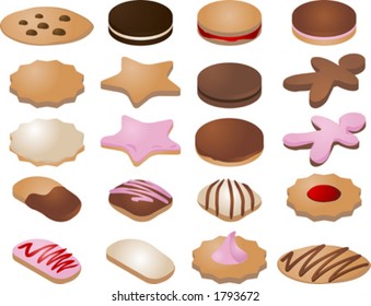 Various cookie icons.  You can mix and match your own designs by changing colors and elements.  Vector isometric illustration