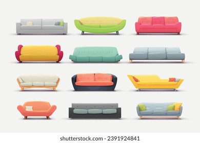 a various couches in set on white