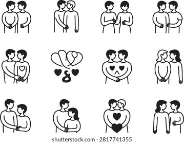 Various Couples Illustrations Showing Different Emotions and Relationship Positions