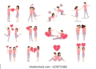 Diversas parejas de situaciones. Dar amor a tus seres queridos. El deseo que se da entre sí. Romántico y cuidado concepto.