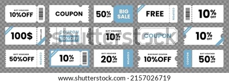 Various coupon promotion illustration set. coupon set, coupons, discount coupon, gift voucher, coupon book. Vector drawing. Hand drawn style