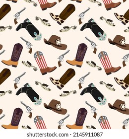 Various cowboy boots vector seamless pattern