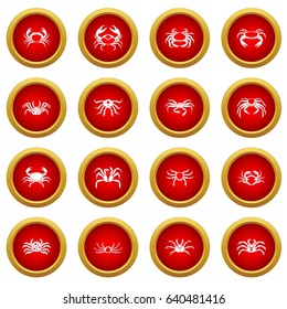 Various crab icon red circle set isolated on white background